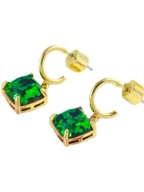 KATE SPADE NEW YORK ♠️ huggie hoop green glitter drop n dangle earrings